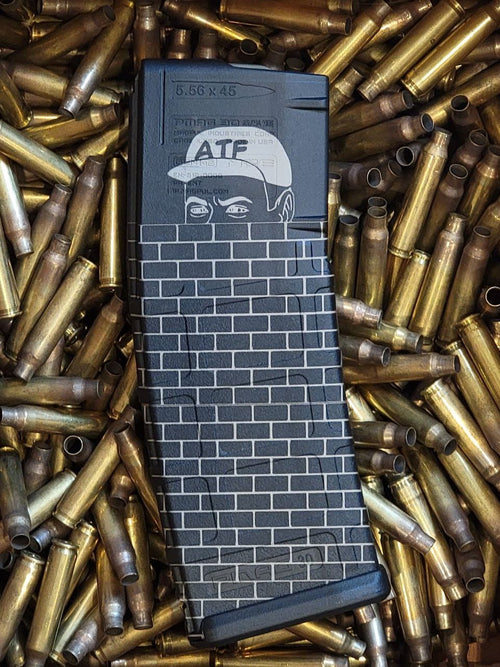 Magpul PMAG 30 AR-15 Gen 3 magazine with custom ard brick wall meme laser engraving in Watertown, MN