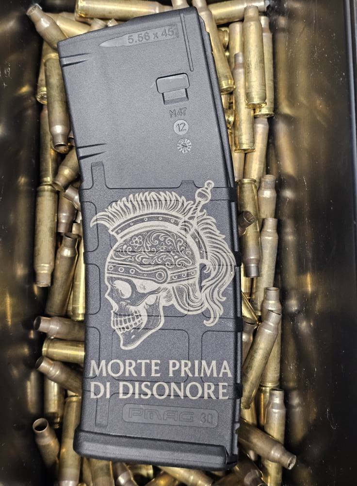 Magpul PMAG 30 AR-15 Gen 3 magazine with custom death before dishonor laser engraving in Watertown, MN