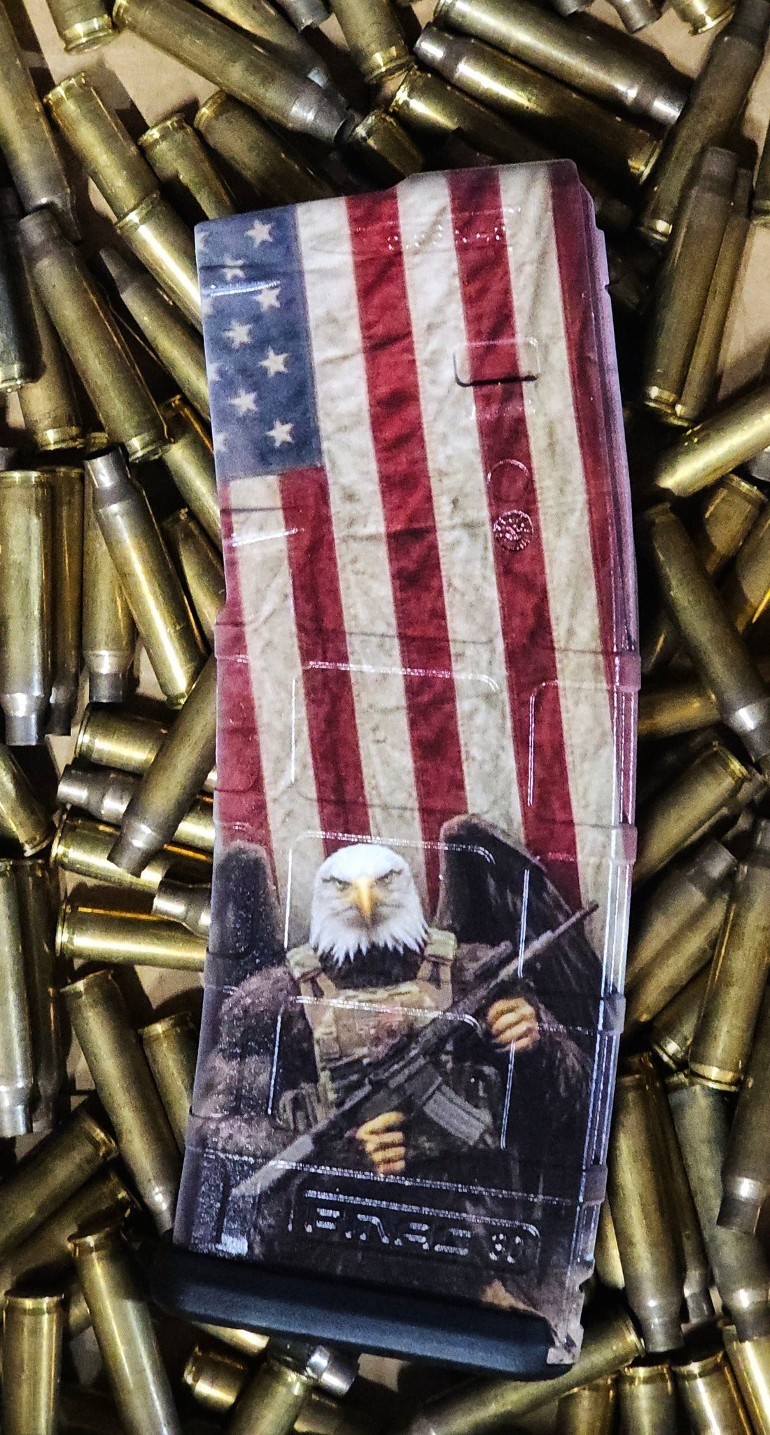 Magpul PMAG 30 AR-15 Gen 3 magazine with custom UV printed tactical eagle and laser engraving in Watertown, MN